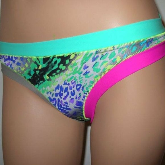 NWT Allen Schwartz Neon Orange Purple Leopard Print Bikini Bottoms - Picture 8 of 11